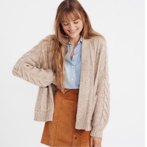 Madewell Oatmeal Chunky Sweater Open Cardigan Cable Knit Wool Alpaca Size XXS* - Picture 1 of 10